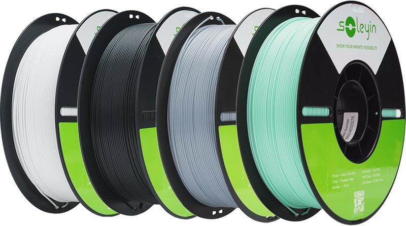 PLA Filament 1.75mm Black & White & Grey & Light Green Bundle 4kg - $32.99 (30% off) at Amazon.com