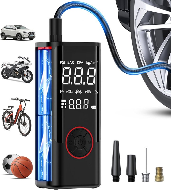 Tire Inflator Portable Air Compressor, Cordless Air Pump for Car Tires with Pressure Gauge - $14.99 (63% off) at Amazon.com